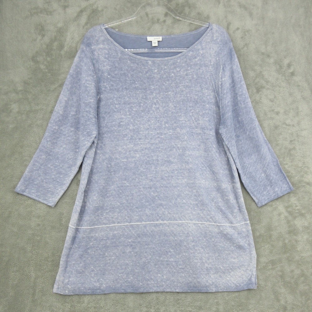 J Jill Sweater Womens Large Linen Modal Blend Relaxed Pullover Mineral Boxy Blue